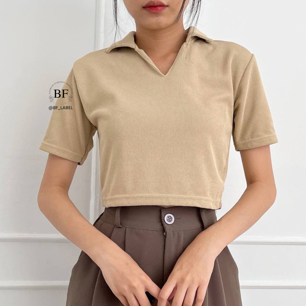 Orchid Top 260 | Kaos Knit Bamboo | Kaos Polo Crop | Kaos Polos Wanita by@bf_label