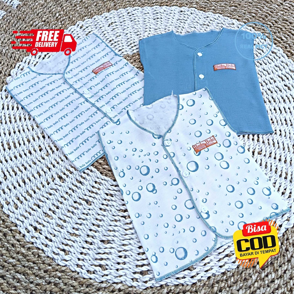 SALE 7.7 Serian Biru - 3 pcs Baju Bayi Kutung Bayi Baru Lahir 0 sd 3 Bulan Blue Sea Series merk SNI Bolo - Bolo