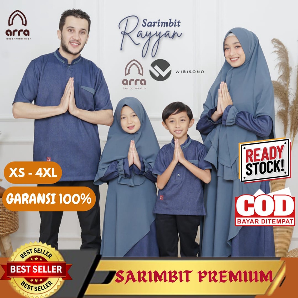 Sarimbit Keluarga Arra W14 Gamis Ayah Ibu Anak Series RAYYAN BIRU Original Premium Baju Couple Keluarga Muslim