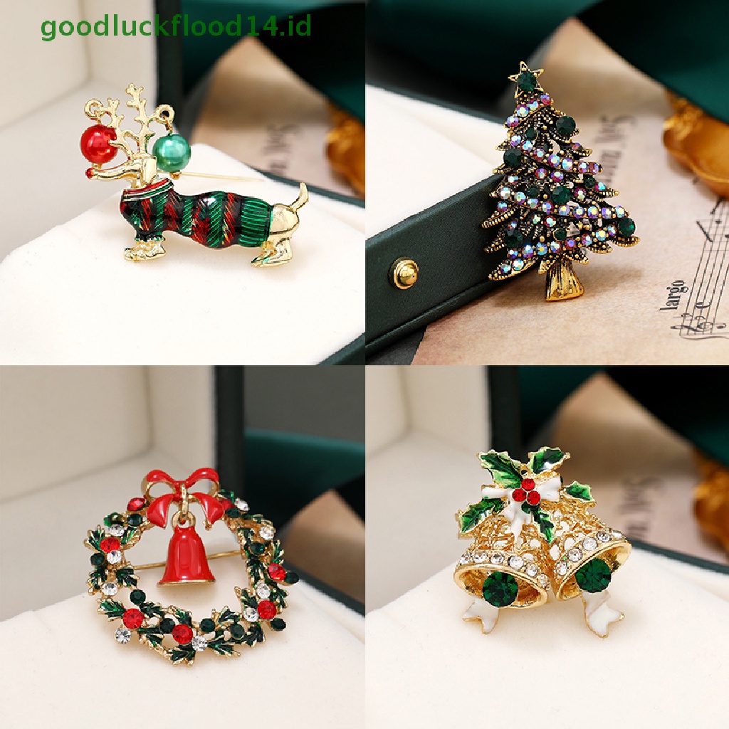 [GOOGFOUR] Tahun Baru Natal Bros Logam Lencana Pin Fashion Perhiasan Aksesoris Pohon Xmas Merry Christmas Dekorasi Pesta Baju Aksesoris [TOP]