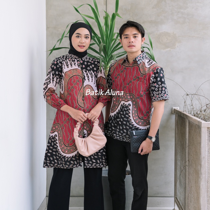 Baju Batik Couple Pasangan Terbaru Premium Modern Original Lapis Furing - Lapis Trikot Batik Kerja Kantor Kondangan Size S M L XL XXL XXXL 016