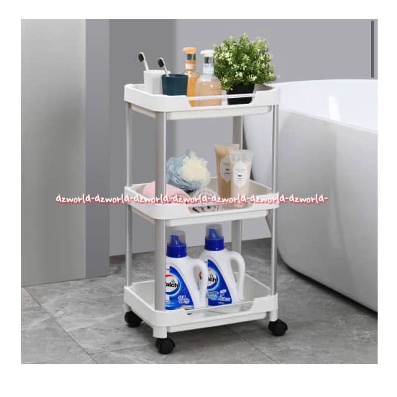 Stora Trolley Rack 3tier Rak Troli 40cm Dengan Roda Warna Putih Bahan Plastik Rak 3 Tingkat White Trolly Trolli Mudah Untuk Dipindahkan