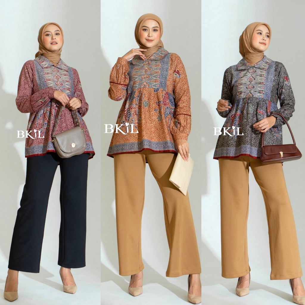 Baju Batik Wanita Modern Atasan Blouse Batik Kerja Kantor Wanita