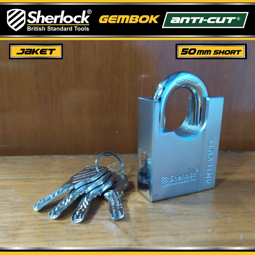 Gembok Original Sherlock Tools ANTI CUT Jaket 50 mm Pendek