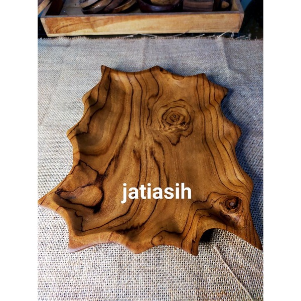 piring kerang alami besar kayu jati ukuran 30cm piring makan buah buah salad