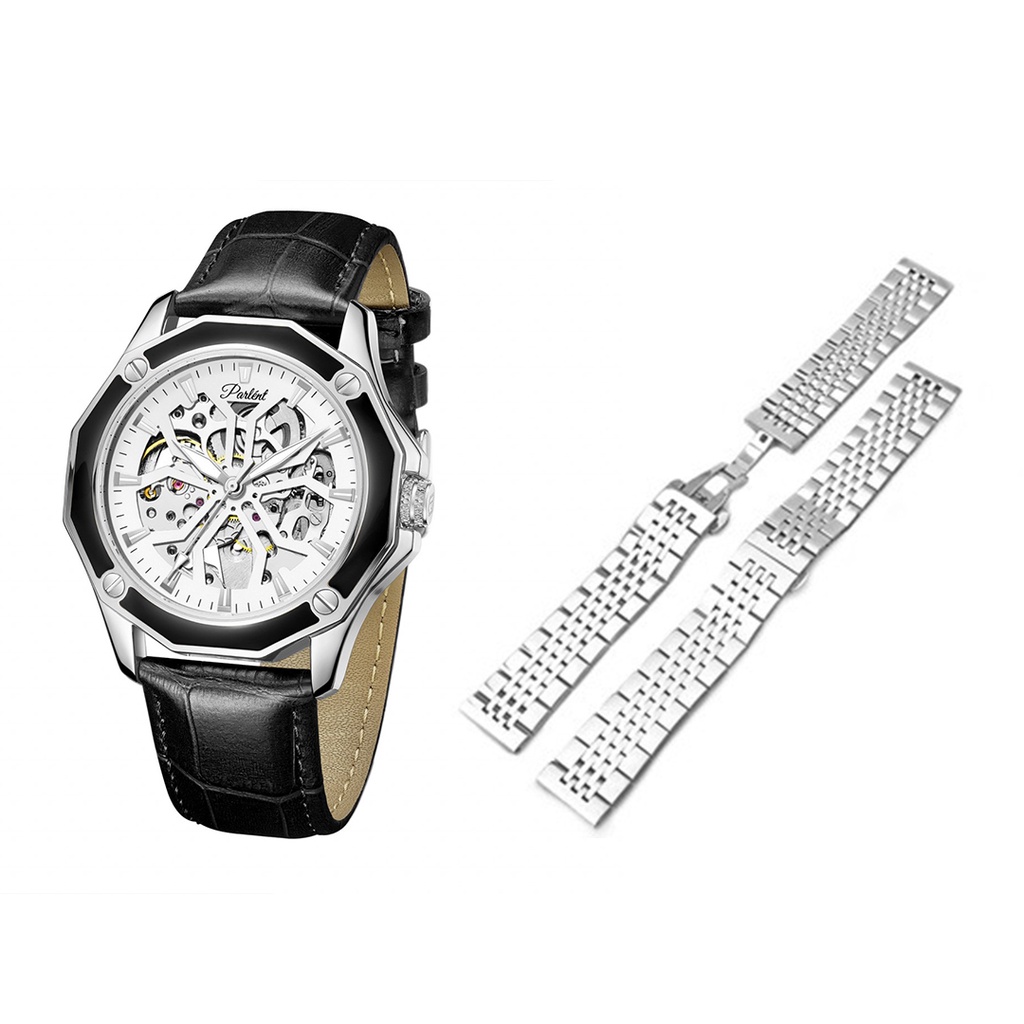 Bundling Jam Tangan Pria Parlent Aragon + Moscow Strap Silver