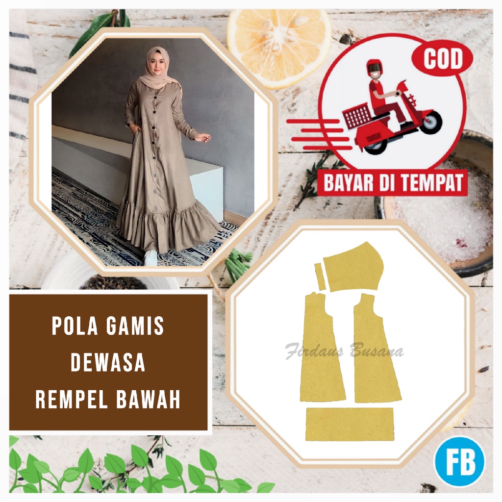 【COD】Pola Gamis Dewasa Rempel Bawah Terbaru Kancing Depan Full ,Ukuran Lengkap | Pola Baju Gamis Wan