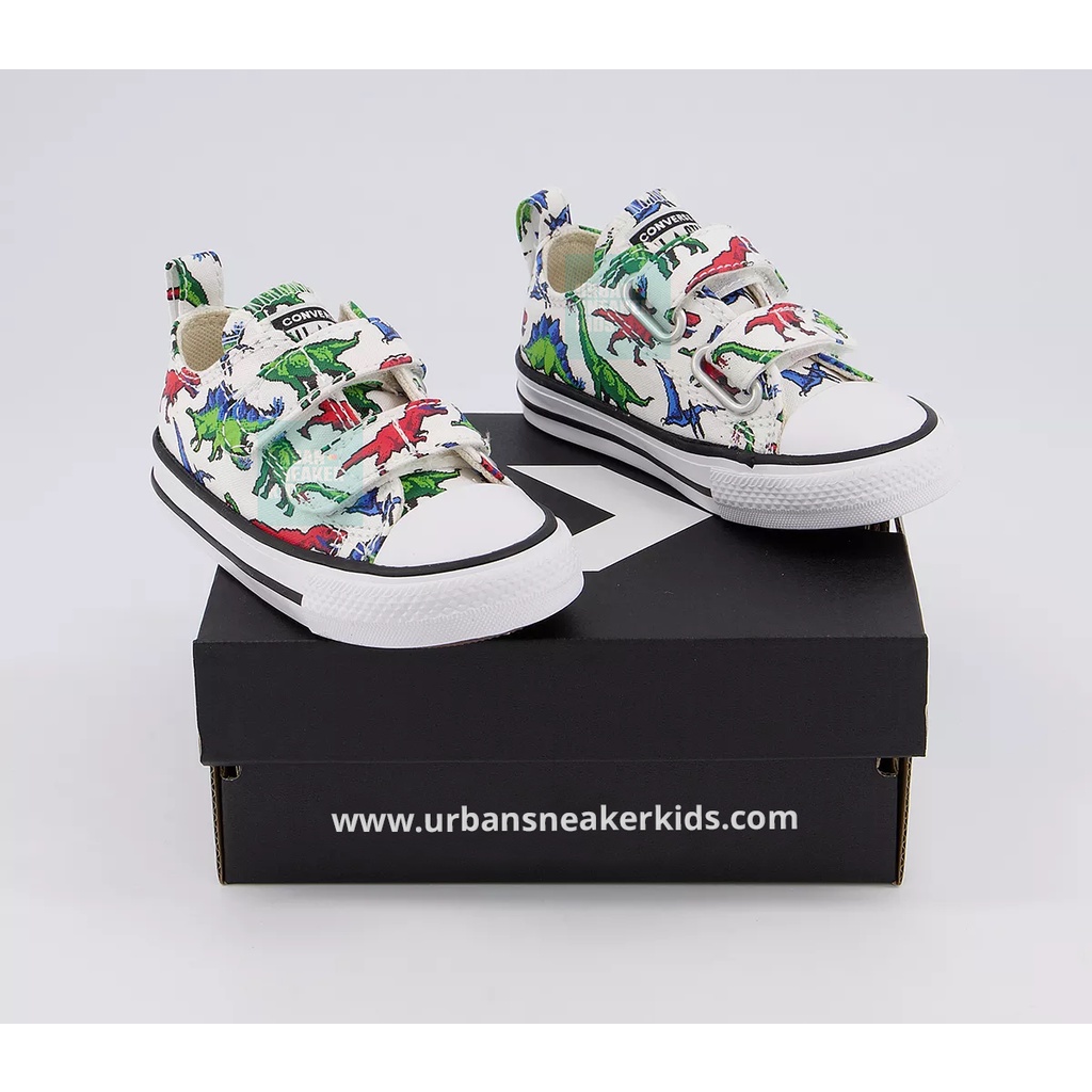 Sepatu Anak Converse All Star 2vlace Trainers White Green University Red Dinosaur - Urban Sneaker Kids