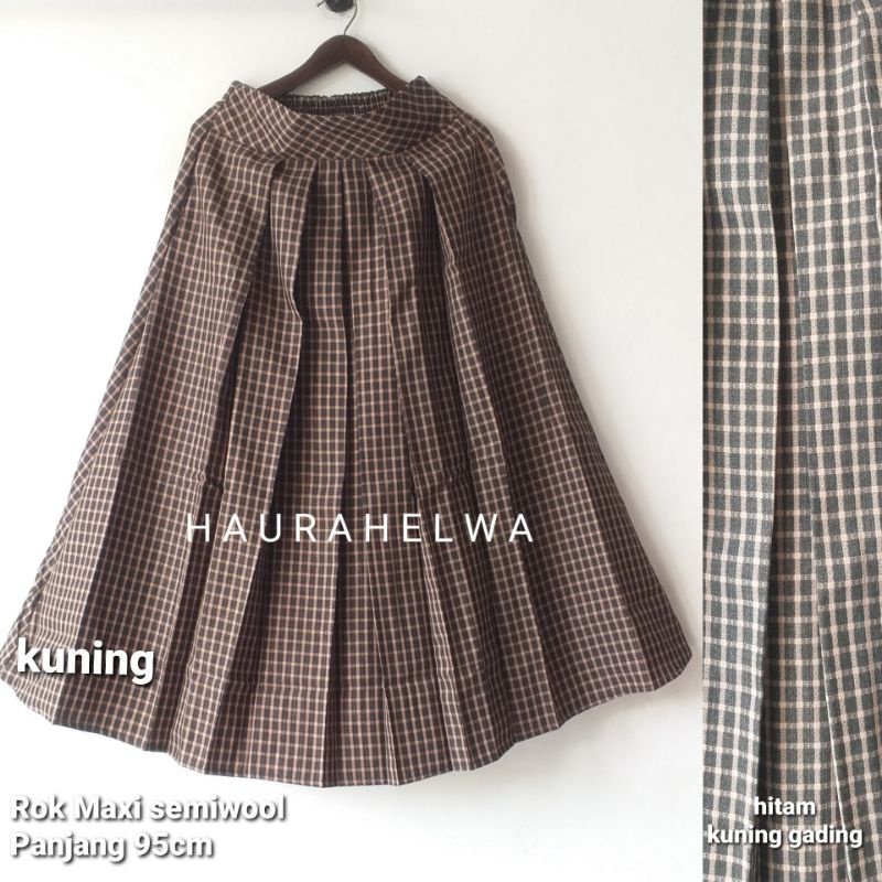 ROK MAXI TARTAN SEMIWOOL HAURAHELWA/ROK PANJANG KOTAK  SEMIWOOL