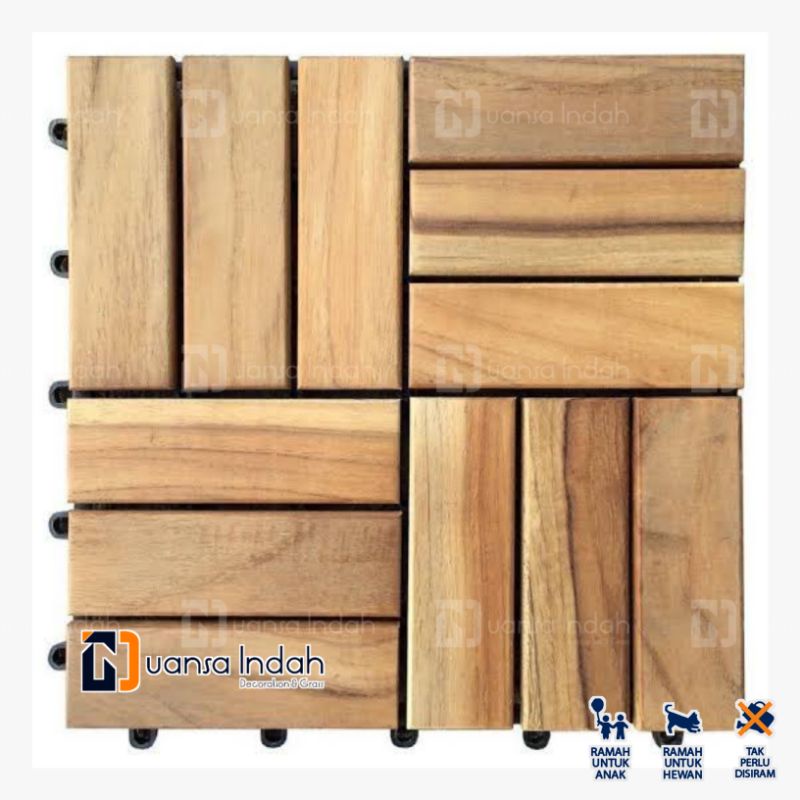 DECKING TILE KAYU JATI ASLI MOTIF ZIGZAG NON VERNIS