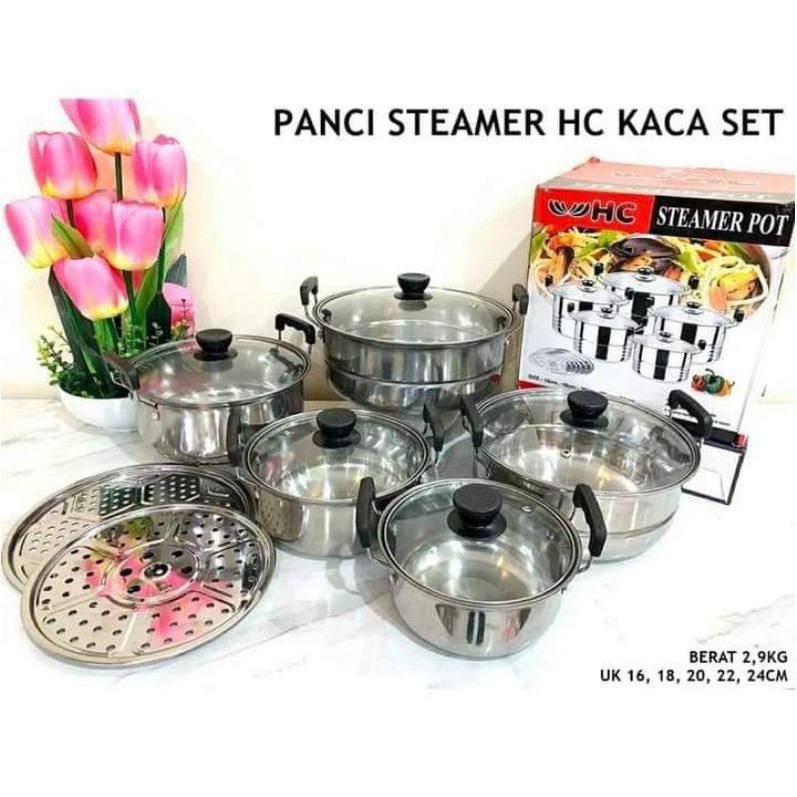 Panci Set HC 5 SUSUN Tutup Kaca