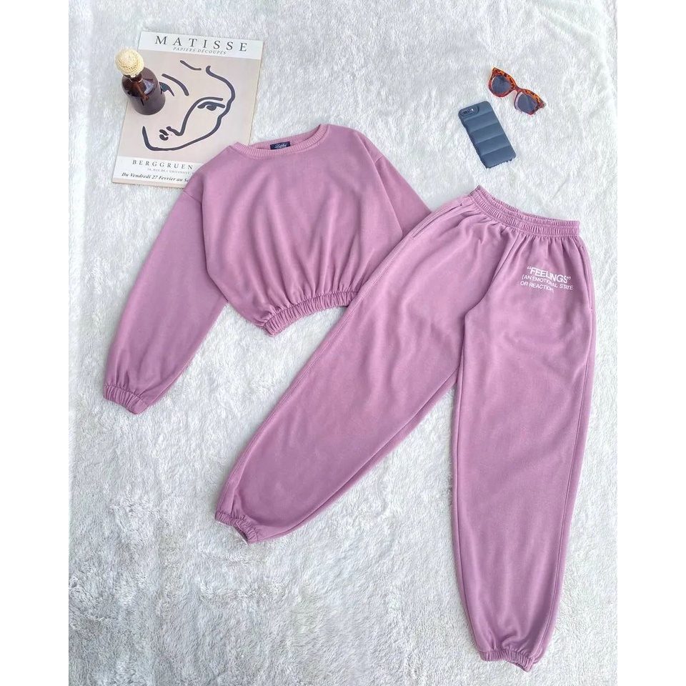 FEEL ONE SET SETELAN WANITA ONESET VIRAL FLEECE PREMIUM