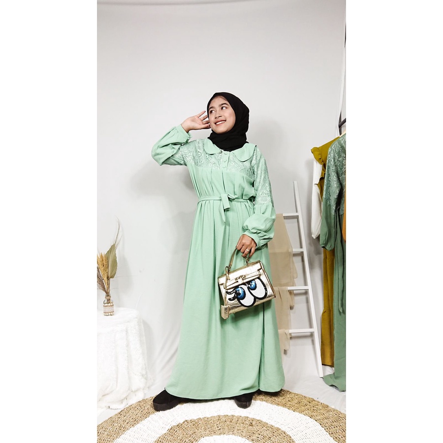 gamis crinkle airflow rempel dada kombinasi brukat 005