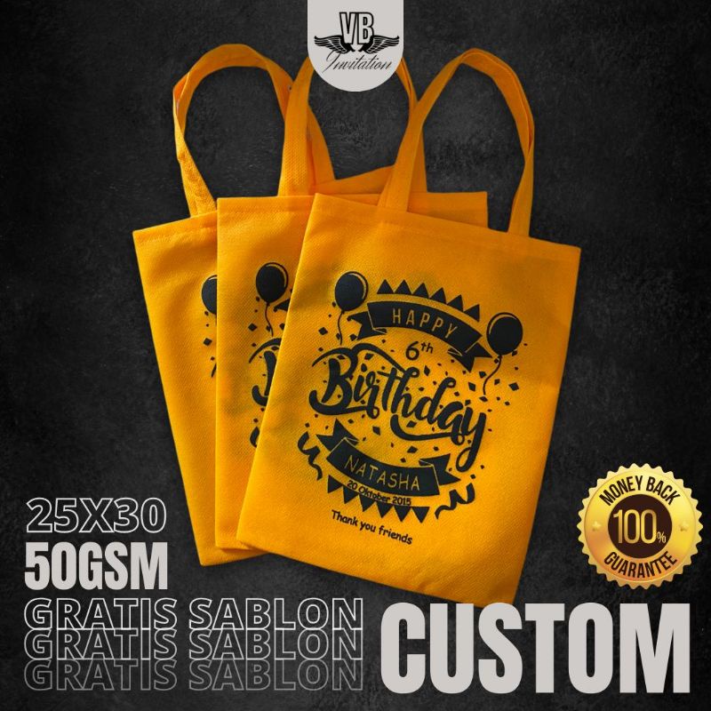 TAS SNACK ULTAH ANAK TASYAKURAN KHITAN AQIQAH FREE CUSTOM SABLON TERMURAH KEKINIAN F 25X30 50gsm