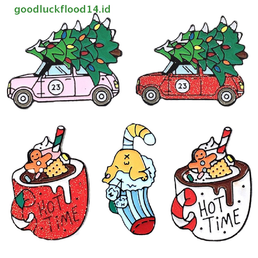 [GOOGFOUR] Kartun Natal Bros Santa Claus Pohon Natal Bell Enamel Pin Lucu Lencana Topi Denim Kerah Pin Festival Pesta Perhiasan Hadiah [TOP]