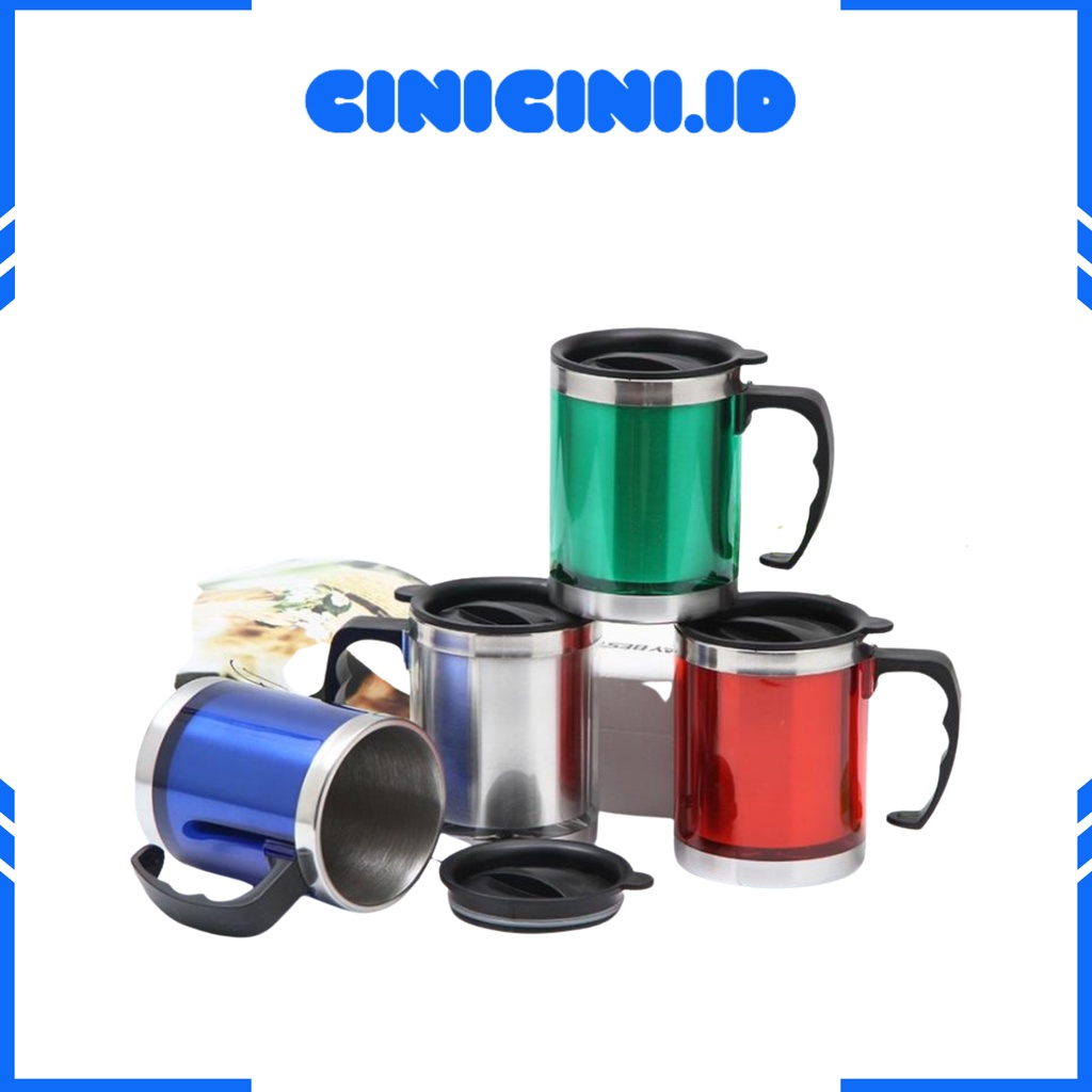 [ Cinicini ] Gelas Mug 350 ml Gelas Mug Travel Stainless  Warna Hijau Merah Biru