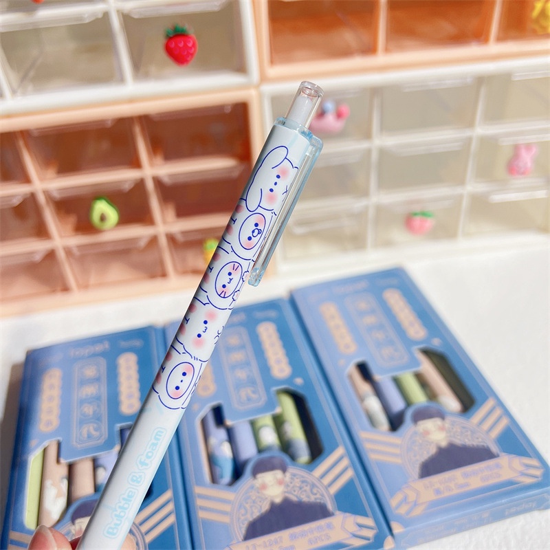 Kawaii Pena Netral Biru/0.5 Lucu Kartun Otomatis Gel Pen Perlengkapan Kantor Sekolah Anak Hadiah Alat Tulis