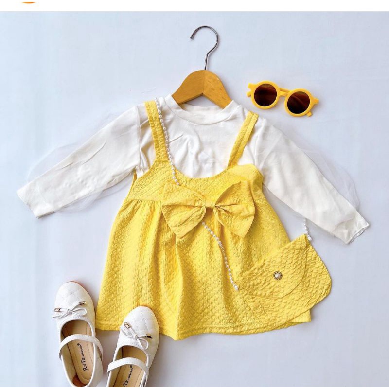 dress overall 3in 1 (dapat tas) tanpa celana / dress baby korean style / dress lengan panjang / tuni