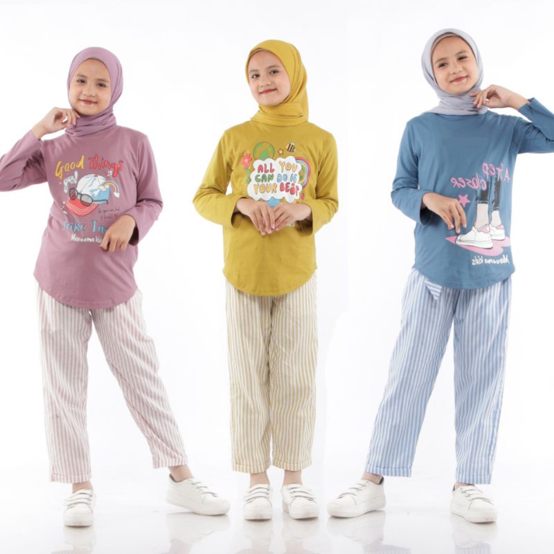 Setelan Anak Perempuan Tanggung Setcel Kaos Terbaru Kekinian Usia 5 Sampai 14 Tahun