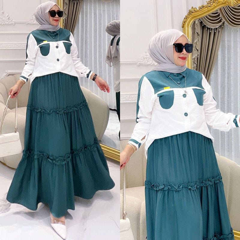 Mazaya One Set Rok Panjang Baju Setelan Wanita Kekinian Busana Muslim Wanita Terbaru Setelan Jumbo Ld115 cm One Set Crinkle