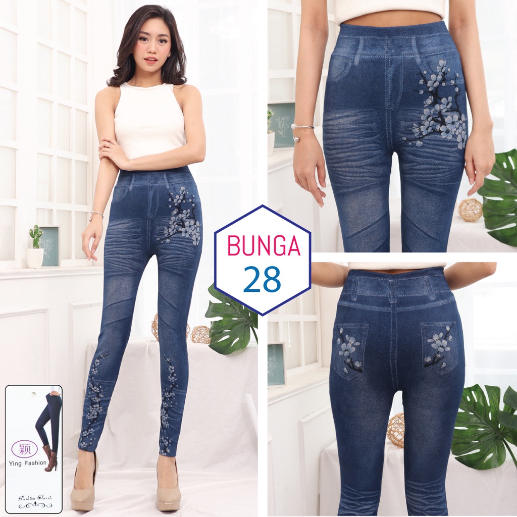 Celana Legging Jeans Bunga # 28 / Legging Bunga Wanita / Leging Import wanita