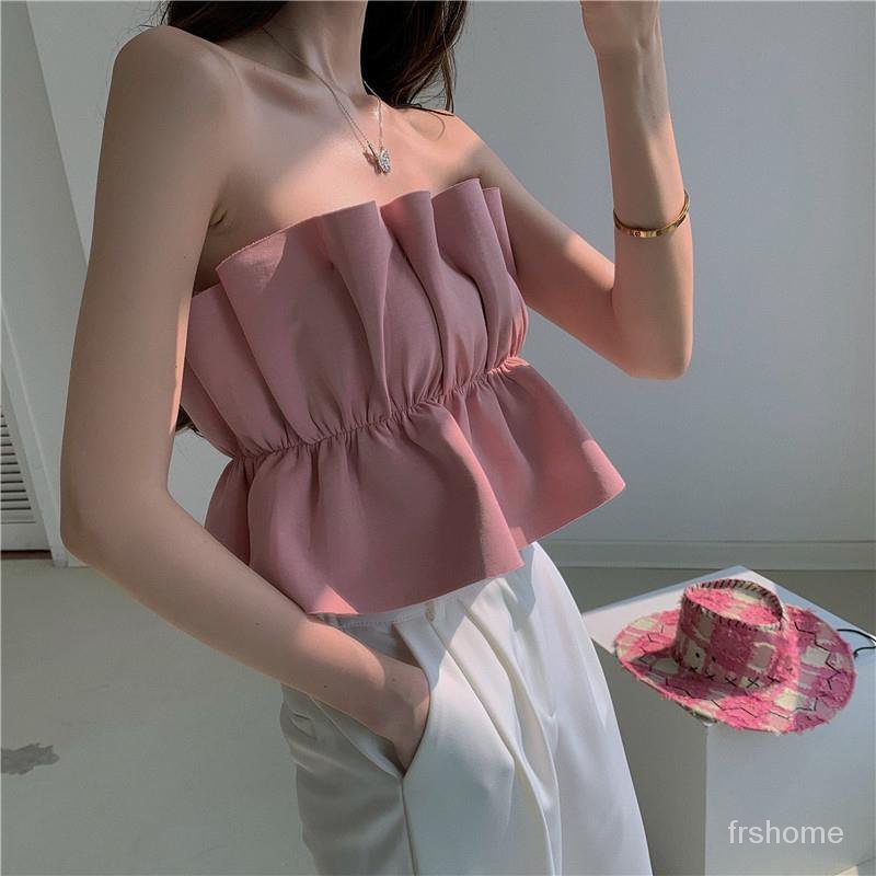 Bra pakaian dalam wanita 2022 musim panas rasa desain baru ruffle pendek membungkus strapless di dal