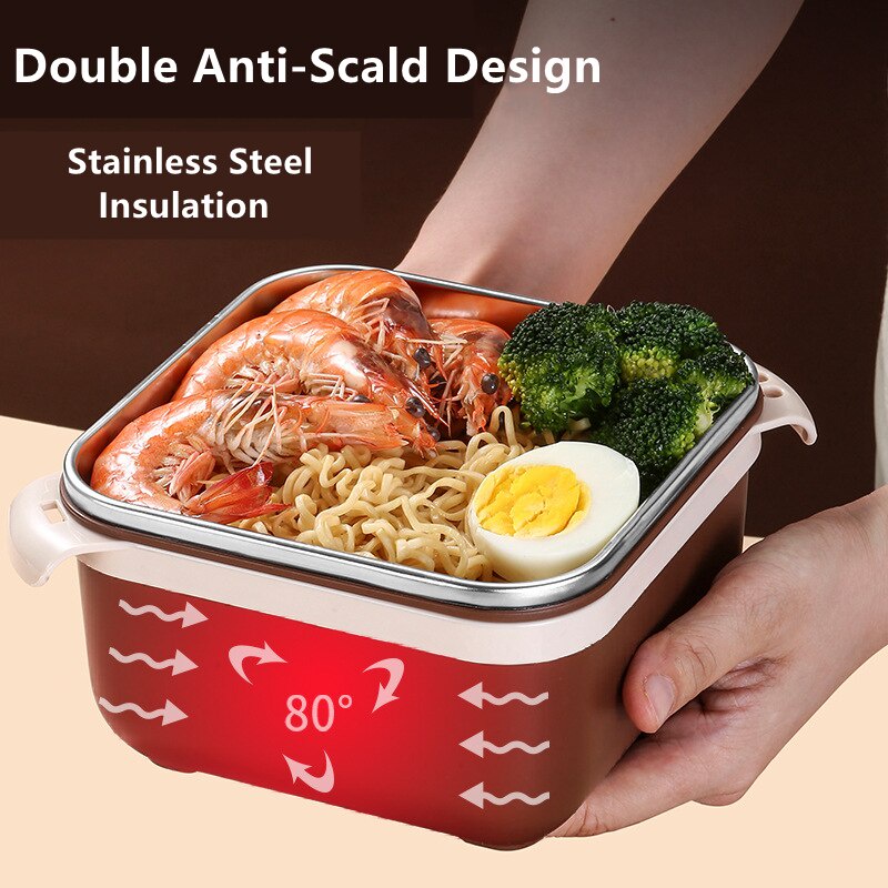 Tempat kotak makan mangkuk mie instan mangkuk mie baja tahan karat persegi ada 5 warna ukuran 1000-1400ml