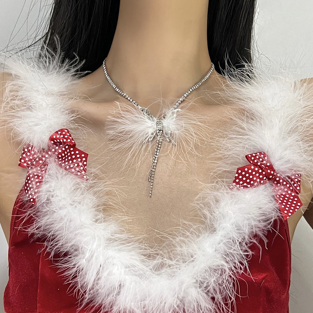 [COD Tangding] Korea Bulu Kristal Kupu-Kupu Liontin Kalung Anting Elegan Wanita Gadis Klavikula Rantai Choker Perhiasan