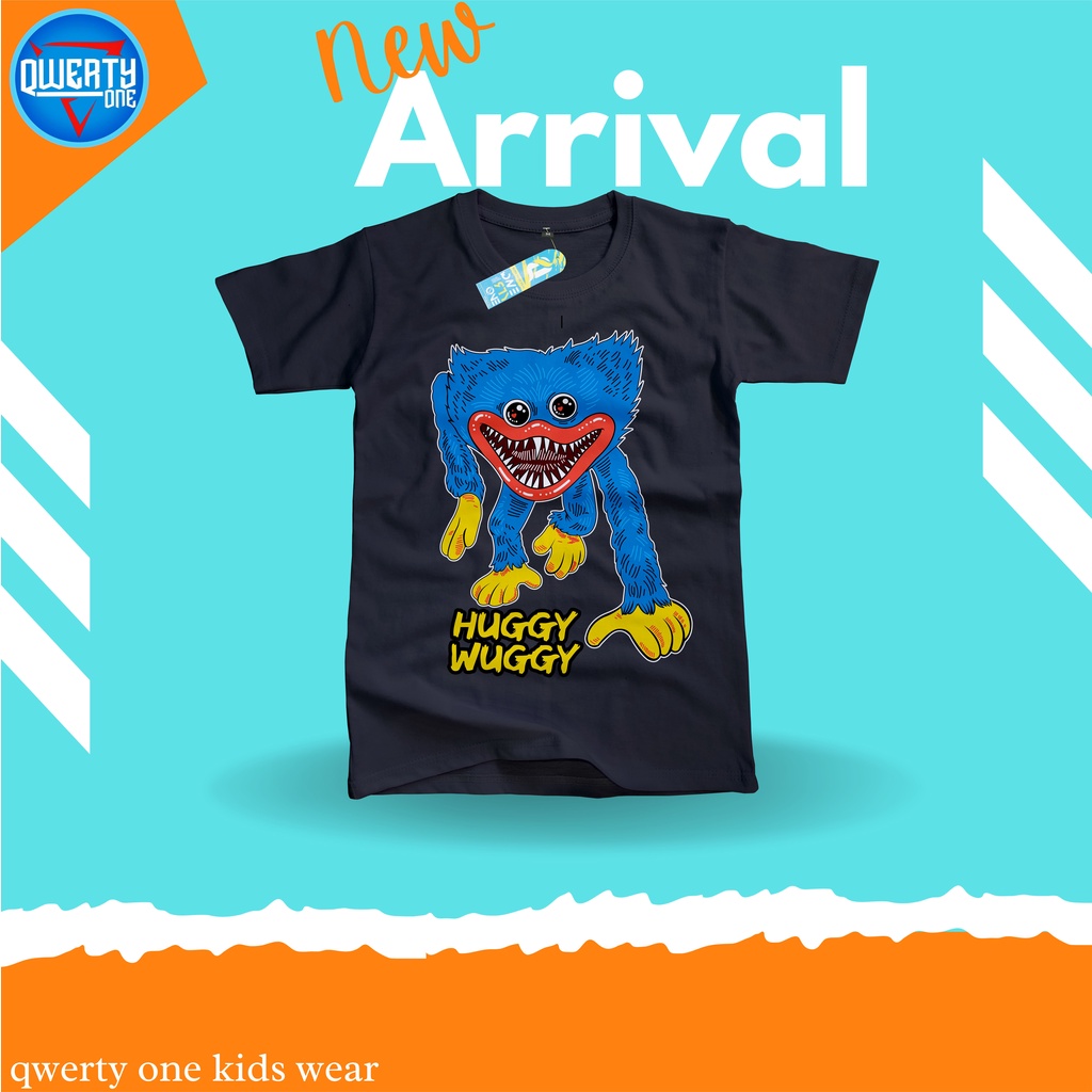 Qwertyone Kaos Distro Anak Karakter Huggy Wuggy Hitam 1-10 Tahun