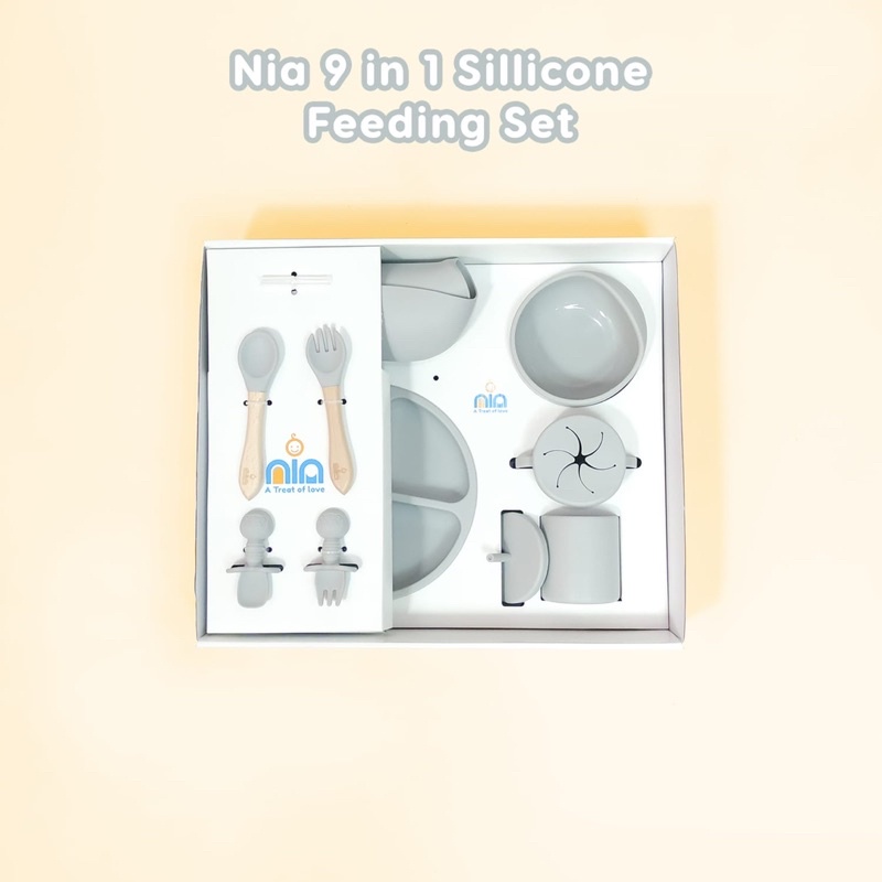 Nia Silicone Feeding Set 9 in 1 - Tempat Makan Bayi Silicone - Silicone Feeding Set