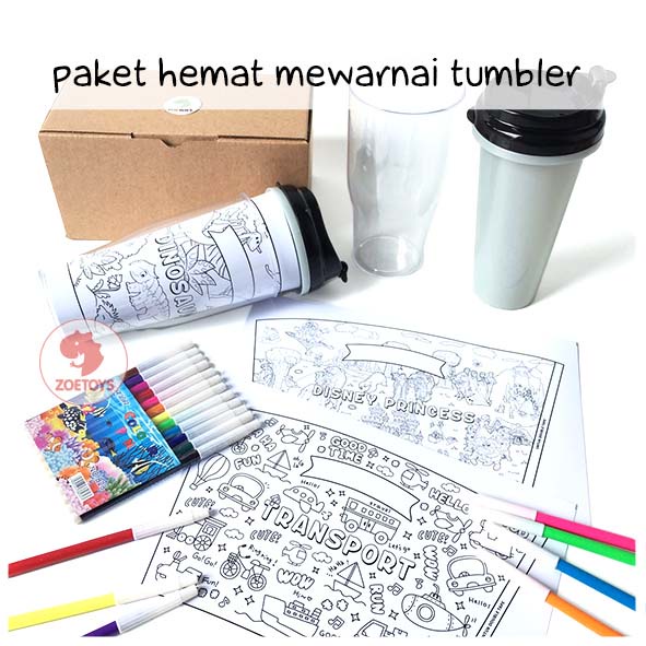 Zoetoys Paket Hemat Mewarnai Tumbler 2 | Cari Bingkisan Hampers Seri Botol Gift Souvenir Goodie Bag Kado Ulang Tahun Christmas Disney Princess Space Easter Paskah Activity| Paket Mainan Mewarnai Aktivitas Anak Melukis | DIY Art and Craft