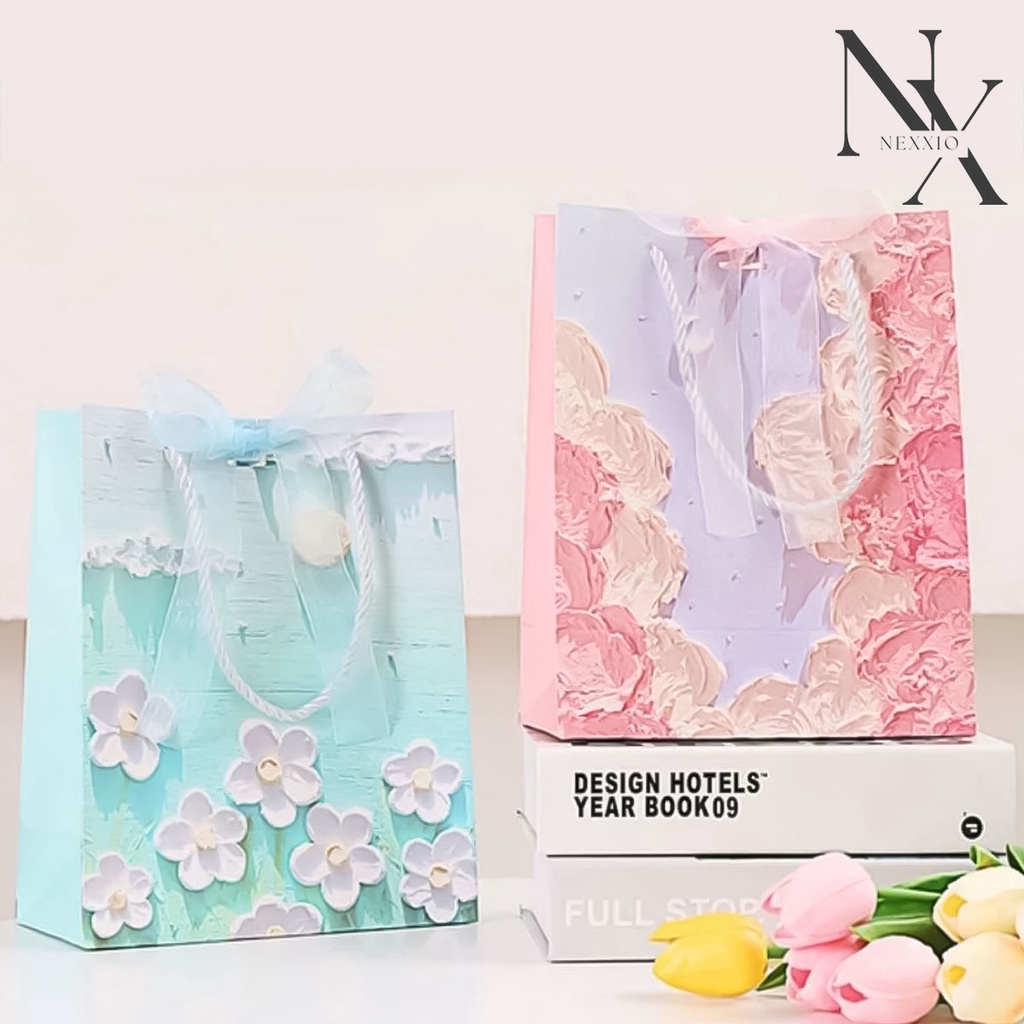 NEXXIO Paper Bag Mewah Premium plus Pita / Paperbag Marble premium  / Paper Bag Marmer / Kado Kertas Kantong / Paper Bag Kertas Karton dengan Pita Aneka Motif