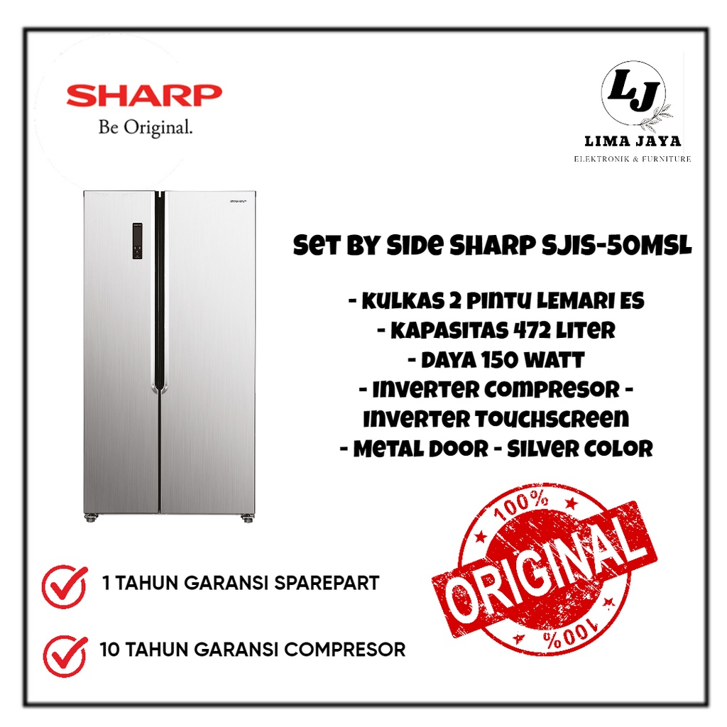Kulkas 2 Pintu Set By Side Sharp SJIS-MSL Kulkas Dua Pintu Lemari Es