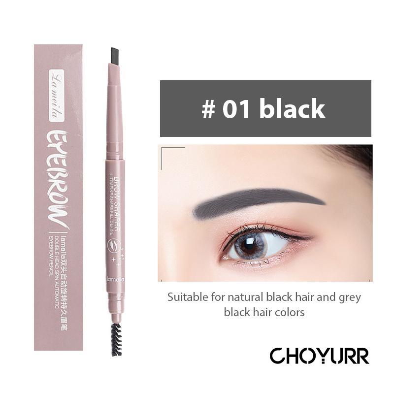 【COD】Pensil Alis Eyebrow 2 in 1 Kepala Double Head Spin Automatic Eyebrow Pensil Tahan Lama Tahan Air Warna Alami -CH