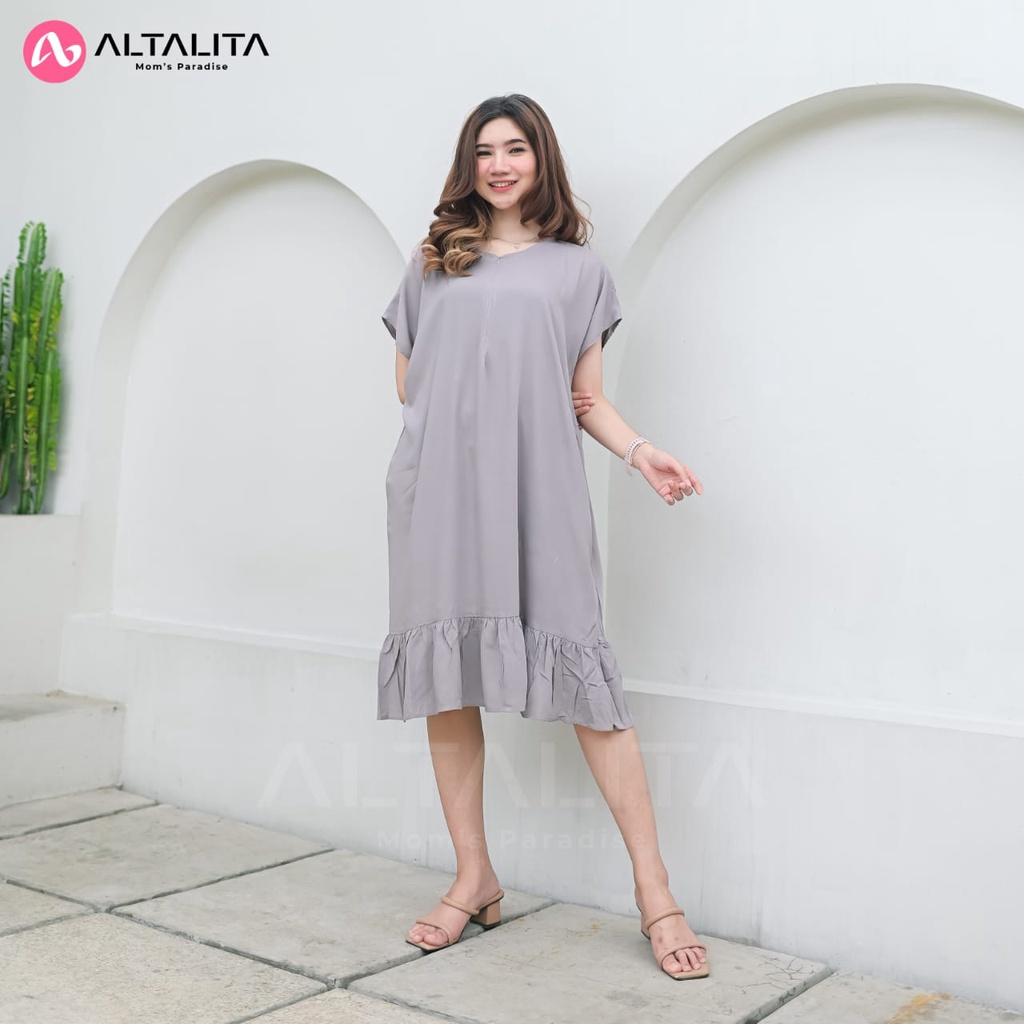 Altalita - Daster Viral Ruffle Polos Busui Jumbo LD 120 | Daster Busui Polos Panjang Selutut Rempel Bawah | Daster Jumbo Polos Bahan Rayon Premium