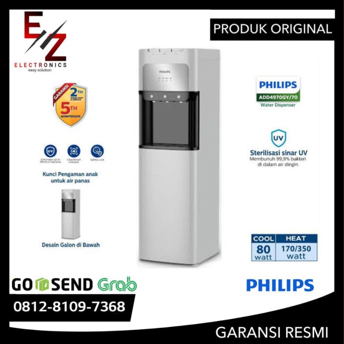 Philips ADD4970GY|70 Dispenser Galon Bawah UV-C LED Hitam Abu-abu