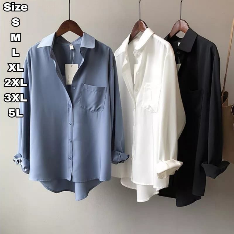 Kemeja Waita Polos -  kemeja wanita basic UKURAN 5L XXXL XXL XL L M S - ATASAN KEMEJA JUMBO WANITA - Shaila Top