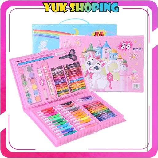 

✧YUKSHOPING✧ Oil Pastel Crayon pena cat air 68 pensil Warna Set kuas lukis Crayon Anak Set Koper 86 in 1 Crayon Mewarnai dan Melukis Lengkap dengan Cat Air S056