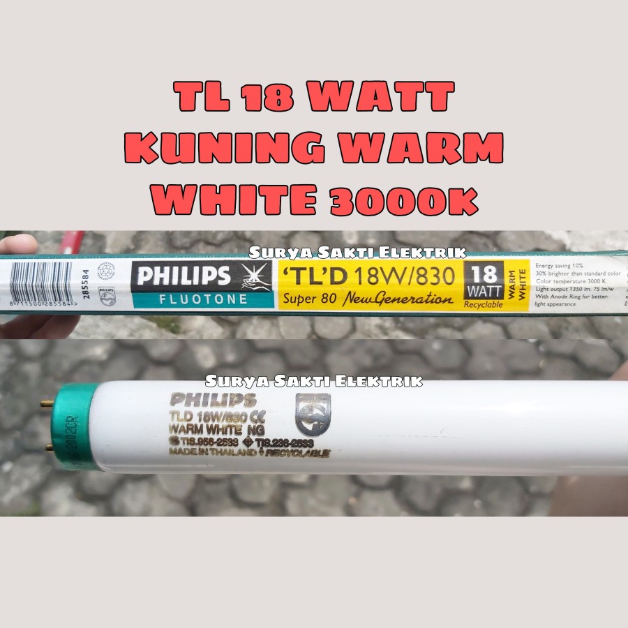 LAMPU TLD TL 18 WATT /830 PHILIPS WARNA KUNING WARM WHITE 3000K