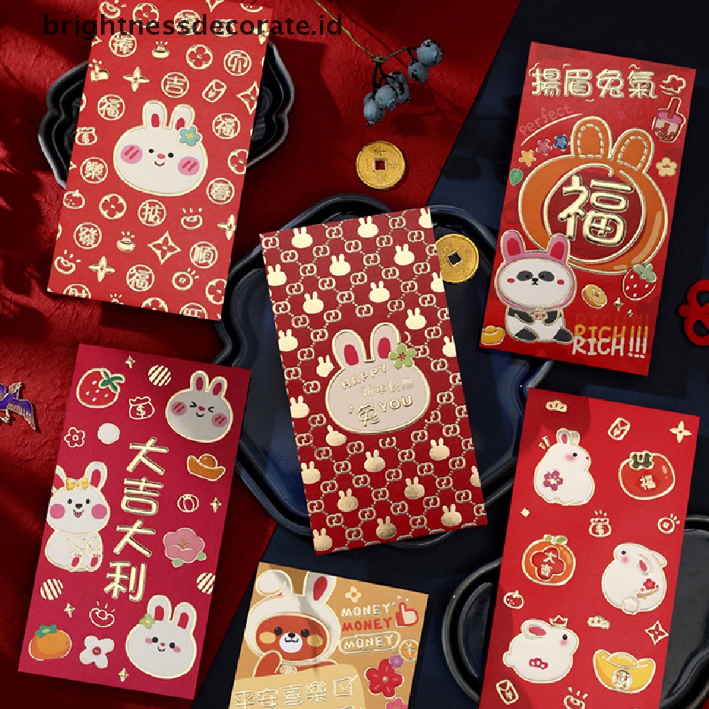 [Birth] 6pcs Amplop Imlek 2023 Rabbit Red New Year Red Packet Spring Festival Kantong Uang Amplop Hadiah Hongbao Red [ID]