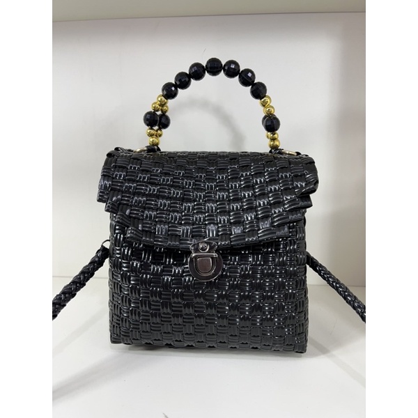 (TANPA ACCESORIES) MONIC BAG Tas Jali Jaly Tas Anyaman Plastik Premium Mini Handle Mutiara Premium