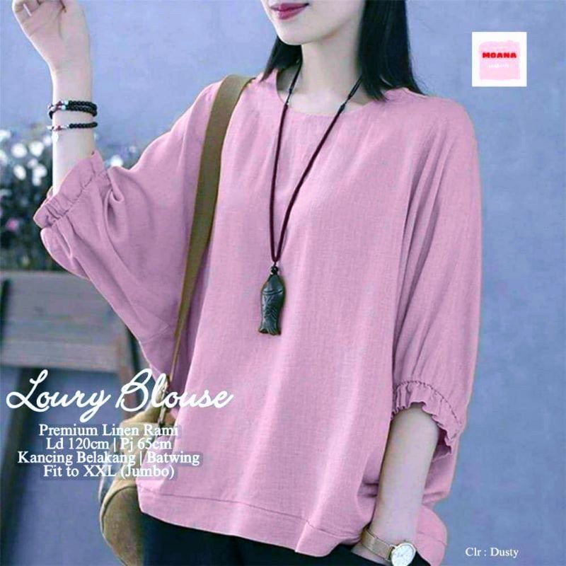 Blouse Linen Batwing Jumbo LD 130cm kemeja polos big size oversize wanita