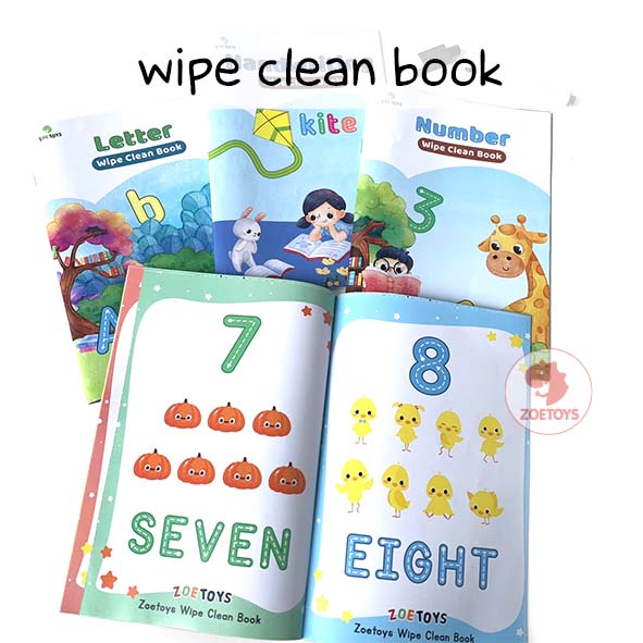 Zoetoys Wipe Clean Book | Alphabet Handwriting Number Reusable Bonus Spidol Bisa Tulis Hapus Laminasi | First Time Learning Belajar Menulis Baca Angka Huruf | Pendidikan Anak Paud Balita TK | Mainan Edukasi Anak