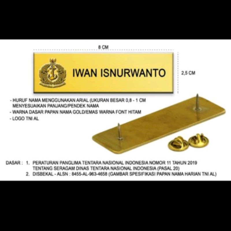 

PAPAN NAMA/NAMETAG KUNINGAN TNI AL TERBARU -PAKU
