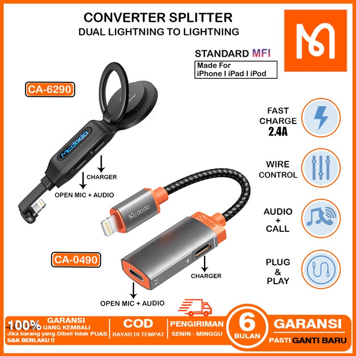 Phone Mcdodo Splitter Iphone Lightning Ke Dual Lightning Audio Open Mic Call