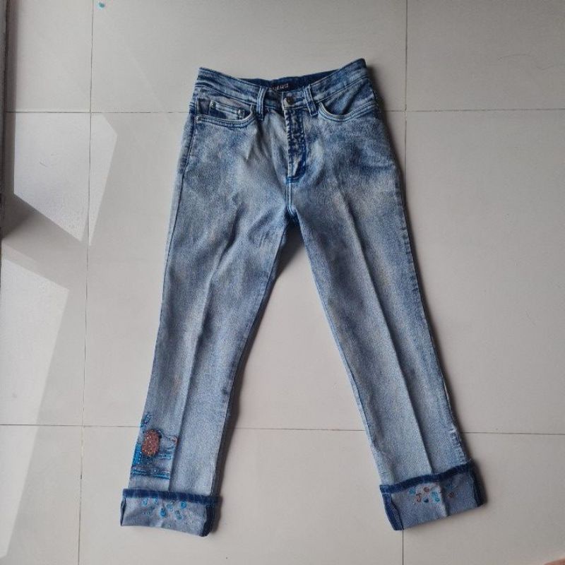 Celana panjang 7/8 jeans denim wanita merk SUGGEST size S preloved