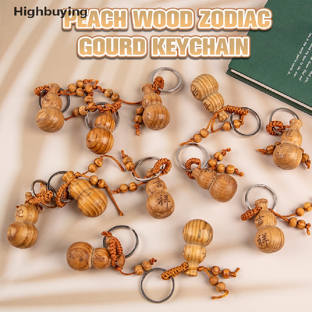 Hbid Gantungan Kunci Kayu Feng Shui Peach Liontin Labu Kayu Peach Gantungan Kunci Labu Kecil Chinese Zodiac Gourd Key Chain Car Key Ring Zodiac Auspicious Pendant Vintage Dekorasi Rumah Acce