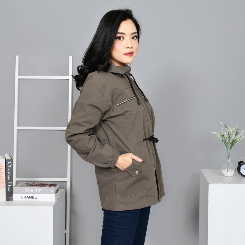 Parka Wanita Korea Jumbo Anti Angin Panjang Bolak Balik Baby Canvas Ukuran XXL Sampai 4XL