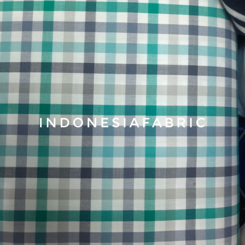 Kain Katun Yandet bahan yarn dye die gamis tunik kemeja dress seragam craft motif kotak abu hijau