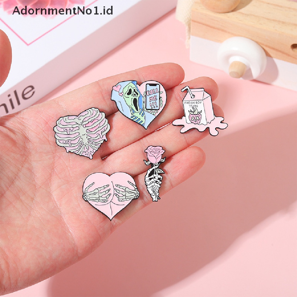 [AdornmentNo1] Pink Punk Enamel Pin Custom Rib Cage Skeleton Hati Hug Call Me Bros Kerah Lencana Gothic Menyenangkan Perhiasan Hadiah Untuk Teman [ID]